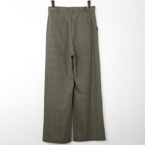 H&M High Rise Wide Leg Plaid Trousers Brown Plaid Houndstooth Size 8 Pants - Picture 3 of 6